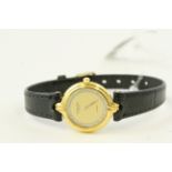 RAYMOND WEI L REFERENCE 3728, stone set gold circular dial, gold plated 23mm case, black leather