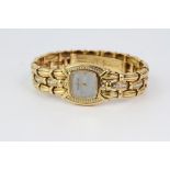 LADIES 18CT TIFFANY & CO QUARTZ WRISTWATCH, square mother of pearl dial with diamond dot 3, 6, 9, 12