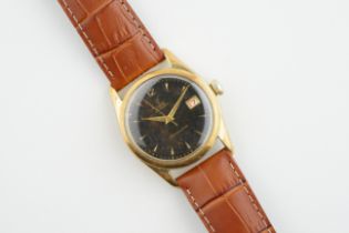 TUDOR OYSTERDATE GOLD PLATED RED DATE GILT WRISTWATCH REF. 7919 CIRCA 1958, circular black gilt dial