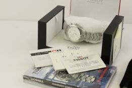 TISSOT PR100 CHRONOGRAPH N.O.S WITH BOX, PAPERS AND STICKERS REFERENCE T101417A, silver dial,