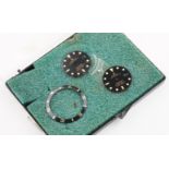 GROUP OF ROLEX SUBMARINER PARTS INCL DIAL AND BEZEL INSERT, rolex submariner parts including 2 dials