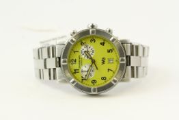 RAYMOND WEIL W1 REFERENCE 8000 B161890, lime green dial, Arabic numerals, two subsidiary dials, 38mm