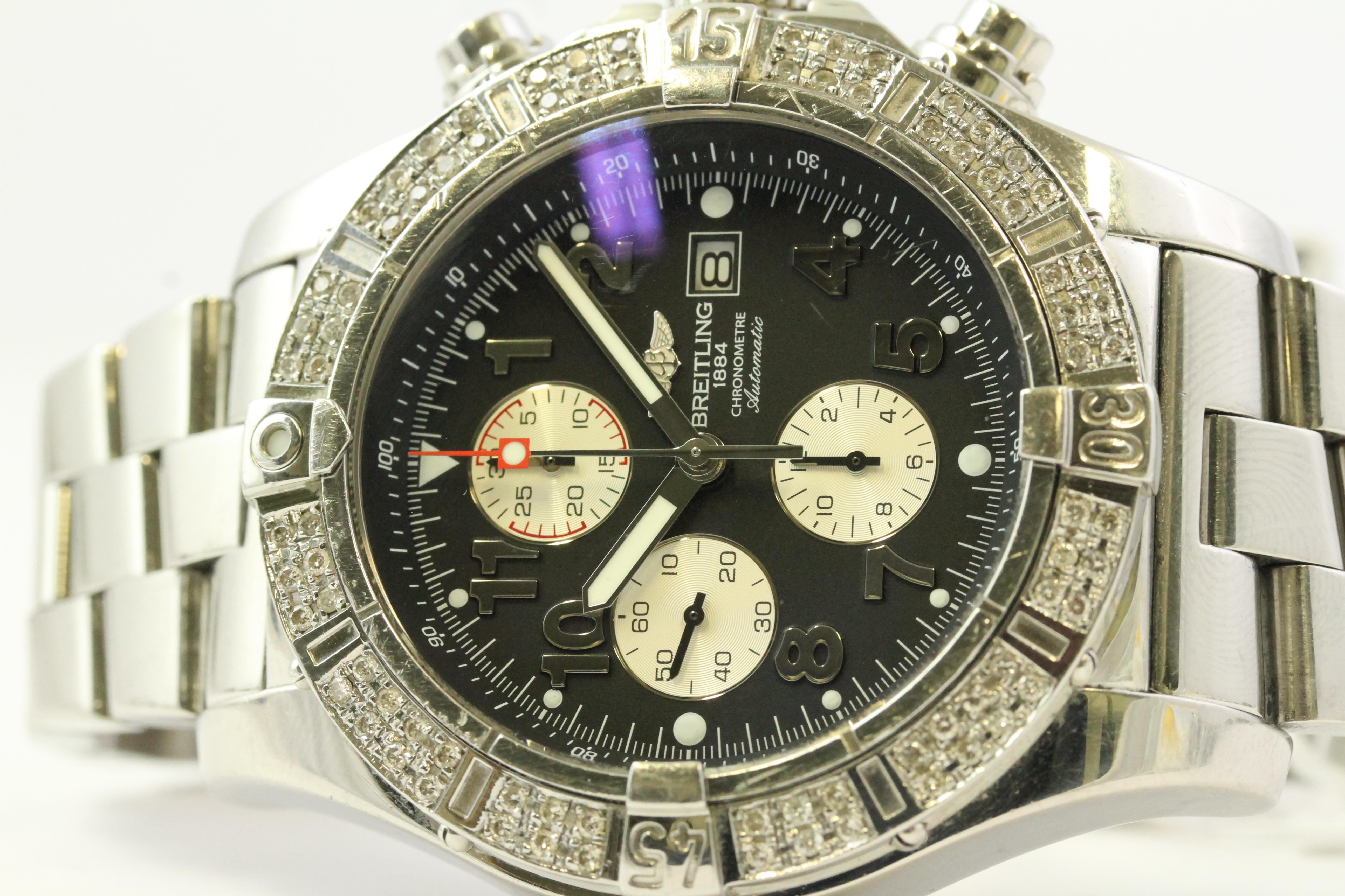 BREITLING DIAMOND SET AUTOMATIC REFERENCE A13370, black dial, Arabic numerals, Diamond set bezel, - Image 2 of 6