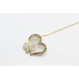 9ct gold vintage diamond heart pendant necklace (2.3g)