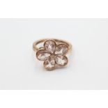 9ct gold diamond & morganite floral ring (3g)