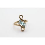 9ct gold vintage blue gemstone ornate ring (2.7g)