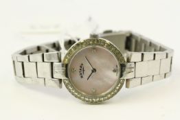 ROTARY - LADIES , mother of pearl dial, stone set case, 28mm, quartz,