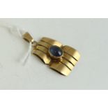 Antique Art Deco 14ct gold and sapphire cabochon pendant. Set in solid 14ct gold with a cabouchon