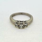 Platinum claw set 3 stone ring princess cut diamonds TDW 0.56 VS2 D and E colour