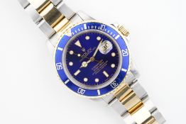 ROLEX OYSTER PERPETUAL DATE SUBMARINER REF. 16613 CIRCA 1991, circular blue/purple dial with hour
