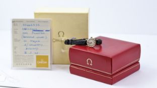 9ct VINTAGE LADIES OMEGA BOX AND PAPERS 1973, circular silver dial with baton hour markers, 19mm 9ct