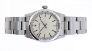 ROLEX OYSTER PERPETUAL REFERENCE 67480 CIRCA 1991, circular silver dial with baton hour markers,