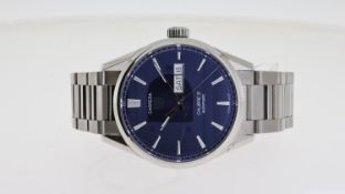 TAG HEUER CARRERA CALIBRE 5 AUTOMATIC REFERENCE WAR201E, blue dial with baton hour markers,