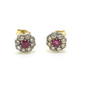 Silverset ruby and diamond earrings on 18Yg posts with 18YG butterflies Diamond 0.70 carats