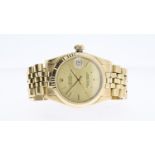18CT LADIES ROLEX DATEJUST CIRCA 1986, circular champagne dial with baton hour markers, date