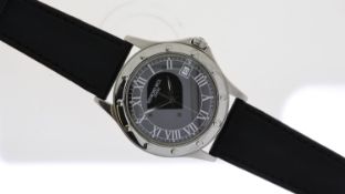 RAYMOND WEIL REFERENCE 5590, black dial, Roman numerals, stainless steel, later black leather strap,