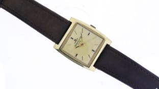 18CT VINTAGE JAEGER LE COULTRE CLUB WITH PAPERS 1971, square champagne dial with baton hour markers,