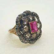 Georgian ring with rose cut diamonds and central Pink gemstone