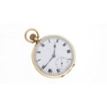 14CT VINTAGE OMEGA HALF HUNTER POCKET WATCH, circular white dial with roman numerals, 46mm 14ct gold