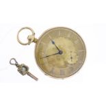 18CT VINTAGE VERGE HALF HUNTER POCKET WATCH, circular champagne gilt dial with roman numeral hour