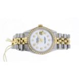 ROLEX DATEJUST 36 STEEL AND GOLD DIAMONDS 16013 CIRCA 1978, circular aftermarket mother of pearl