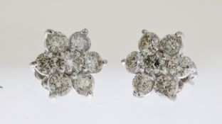 18WG 7 stone diamond cluster earrings TDW 2.14 carats flowery backs