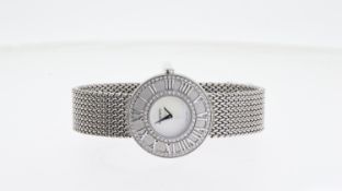 18CT TIFFANY & CO ATLAS QUARTZ WATCH, circular silver dial with roman numeral hour markers,