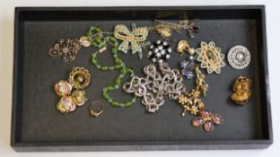 Vintage costume jewellery including silver cross and brooch and a metal spider