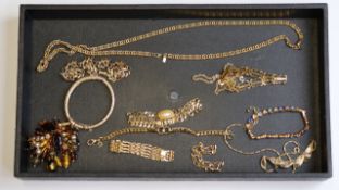 Vintage costume jewellery including swarovski, pierre cardin, and foil glass brooches.