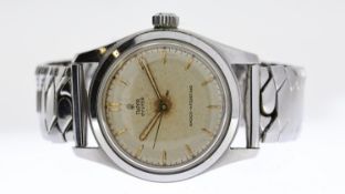 VINTAGE TUDOR OYSTER MECHANICAL WRISTWATCH, circular silver patina dial with baton hour markers,