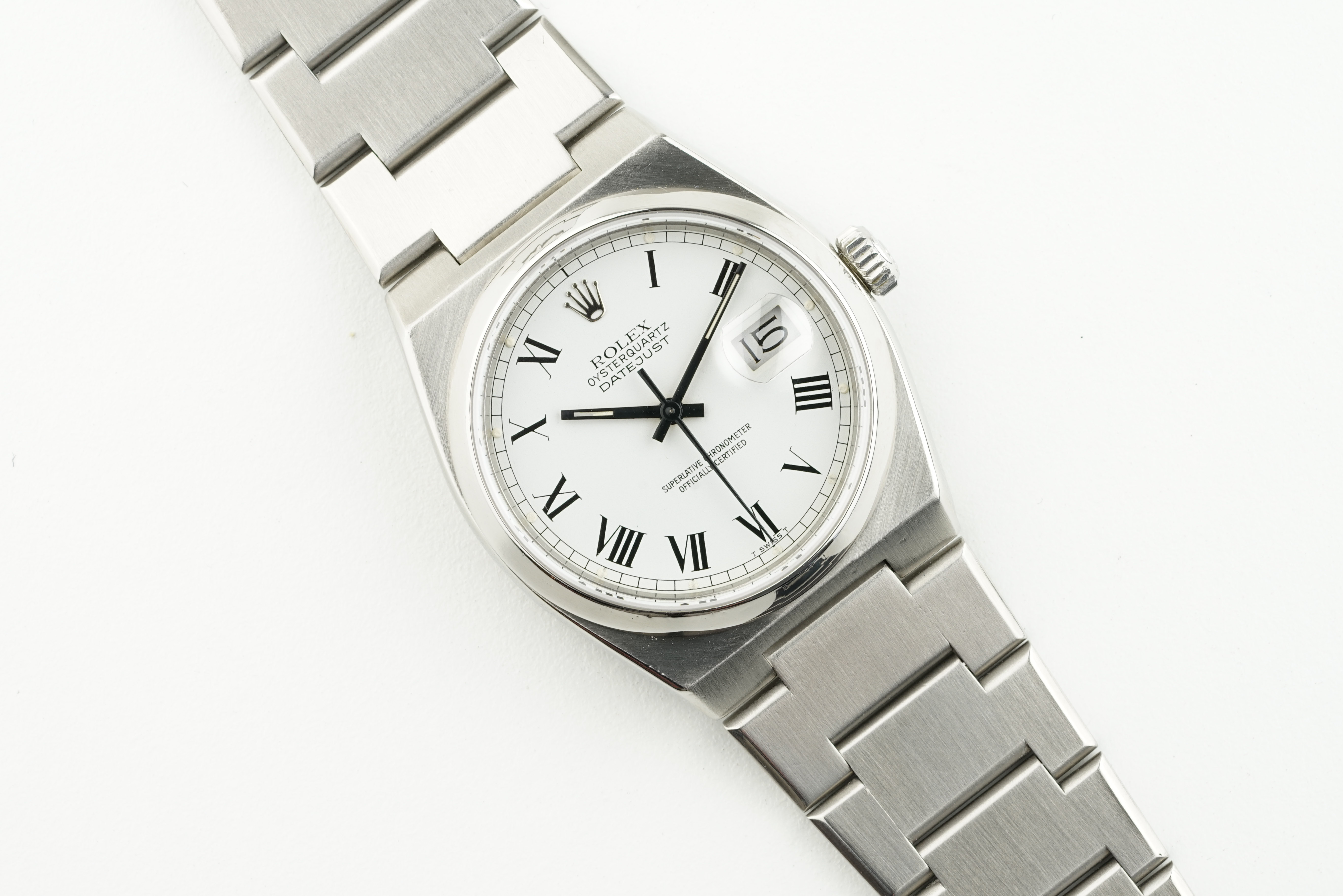 ROLEX OYSTERQUARTZ DATEJUST 'BUCKLEY' DIAL REF. 17000 CIRCA 1979, circular white dial with roman