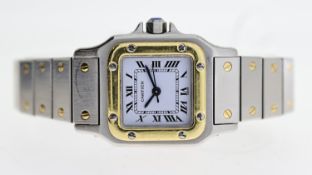 LADIES CARTIER SANTOS AUTOMATIC, square white dial with roman numeral hour markers, blued hands,