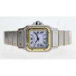 LADIES CARTIER SANTOS AUTOMATIC, square white dial with roman numeral hour markers, blued hands,