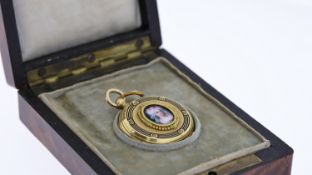 18CT SMALL ENAMEL POCKET WATCH WITH BOX
