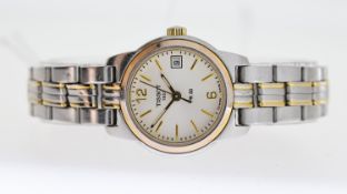 LADIES TISSOT PR 50 REF J326/426, approx 24mm champagne dial, baton hour markers, date aperture at 3