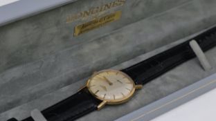 ***TO BE SOLD WITHOUT RESERVE*** LONGINES WATCH W/BOX, approx 34mm dial, baton hour markers, black