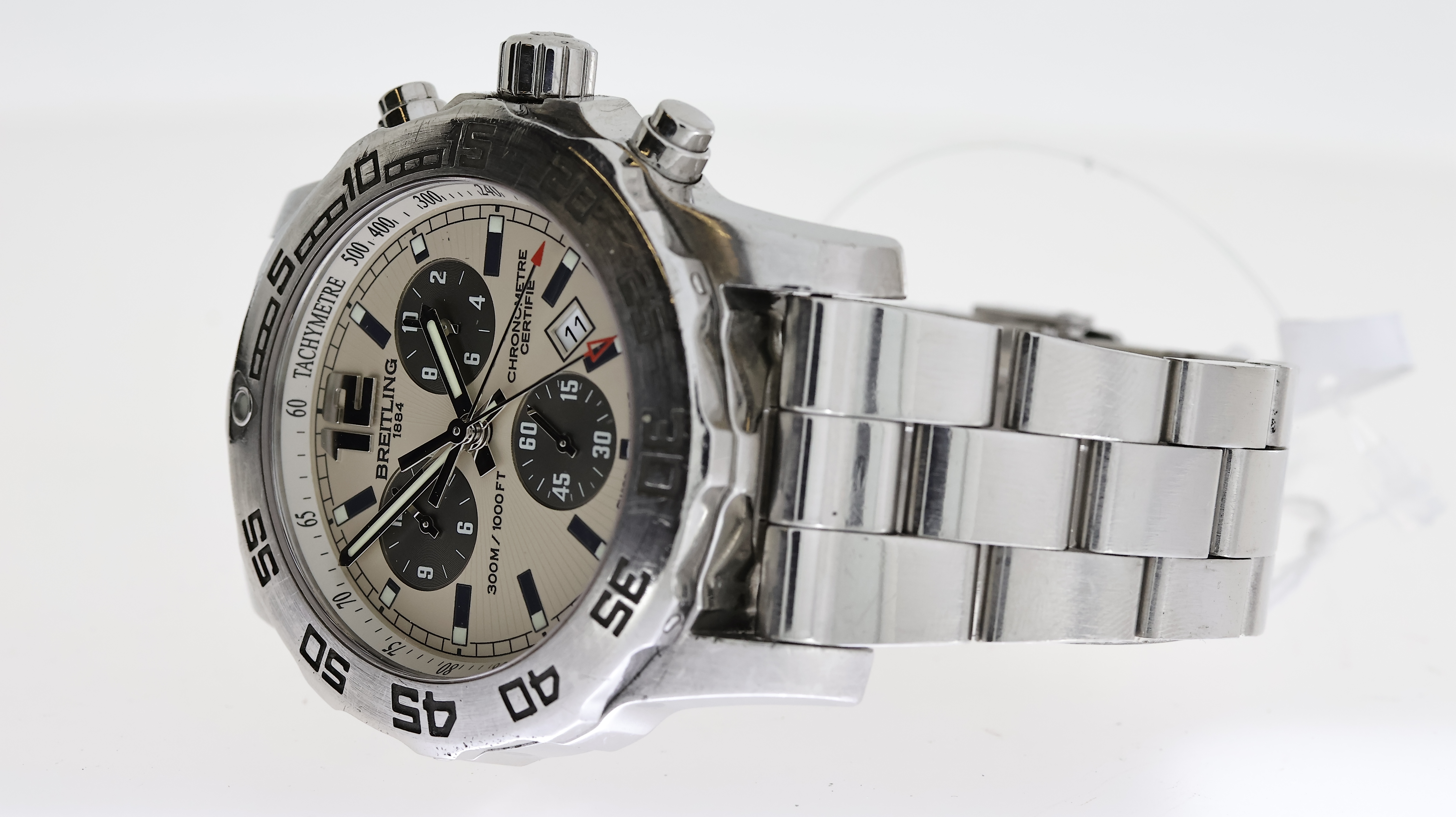 BREITLING COLT CHRONOGRAPH II REFERENCE A73387, circuler silver dial with baton hour markers, - Image 2 of 4