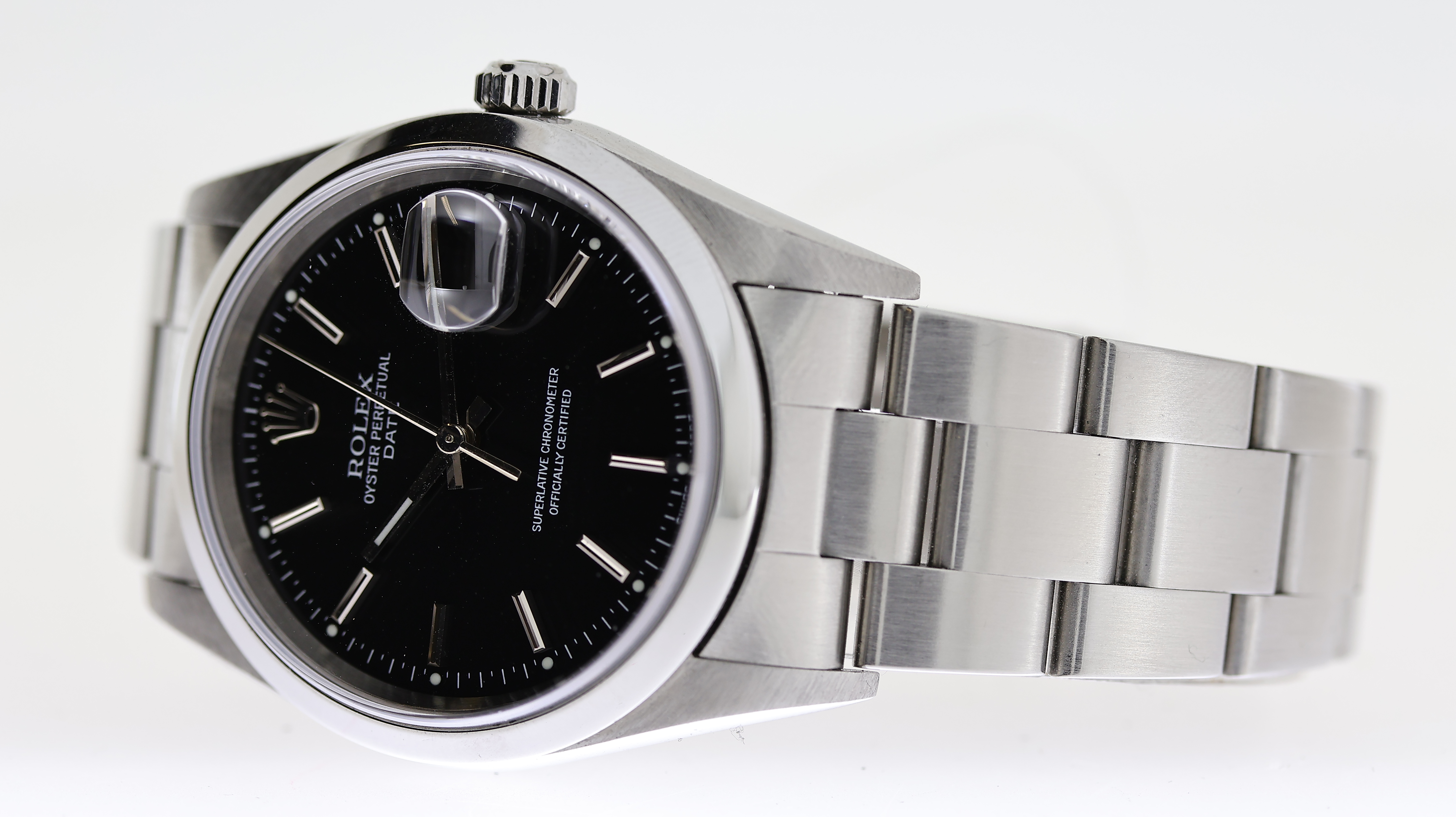 ROLEX OYSTER PERPETUAL DATE REFERENCE 15200 CIRCA 2000, circular gloss black dial with baton hour - Image 2 of 6