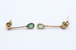 9ct Gold Pear Cut Emerald Set Drop Earrings (0.9g)