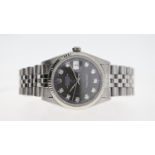 VINTAGE ROLEX DATEJUST DIAMOND DOT REF 1601 CIRCA 1972, circular grey sunburst dial with diamond dot