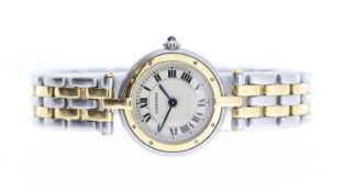 CARTIER QUARTZ WRISTWATCH, circular cream dial with roman numeral hour markers, approx 23mm two tone