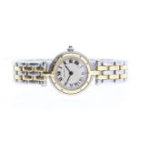 CARTIER QUARTZ WRISTWATCH, circular cream dial with roman numeral hour markers, approx 23mm two tone