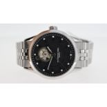 RAYMOND WEIL GENEVE AUTOMATIC REF 2710, approx 42mm black dial, baton hour markers, stainless