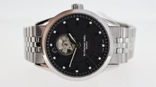 RAYMOND WEIL GENEVE AUTOMATIC REF 2710, approx 42mm black dial, baton hour markers, stainless