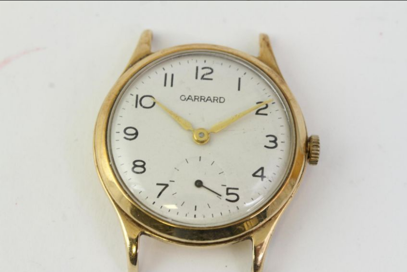 VINTAGE 9CT GARRARD MANUAL WIND WRISTWATCH, circular white dial with arabic numeral hour markers, - Image 2 of 5