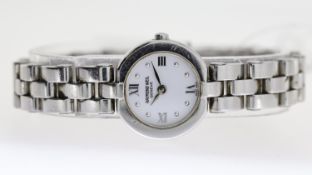 LADIES RAYMOND WEIL GENEVE REF 5817, approx 20mm white dial, round and Roman Numeral hour markers,