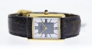 MUST DE CARTIER TANK VERMEIL WRISTWATCH, square white and grey dial with roman numeral hour markers,