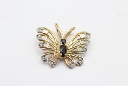 9ct Gold Diamond & Sapphire Butterfly Pendant (1.7g)