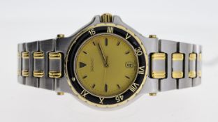 GUCCI REF 9700M, approx 35mm gold dial, baton hour markers, date aperture at 6 o'clock, gold