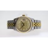 ROLEX DATEJUST STEEL AND GOLD DIAMOND DOT REF 16013 CIRCA 1981, circular champagne dial with diamond